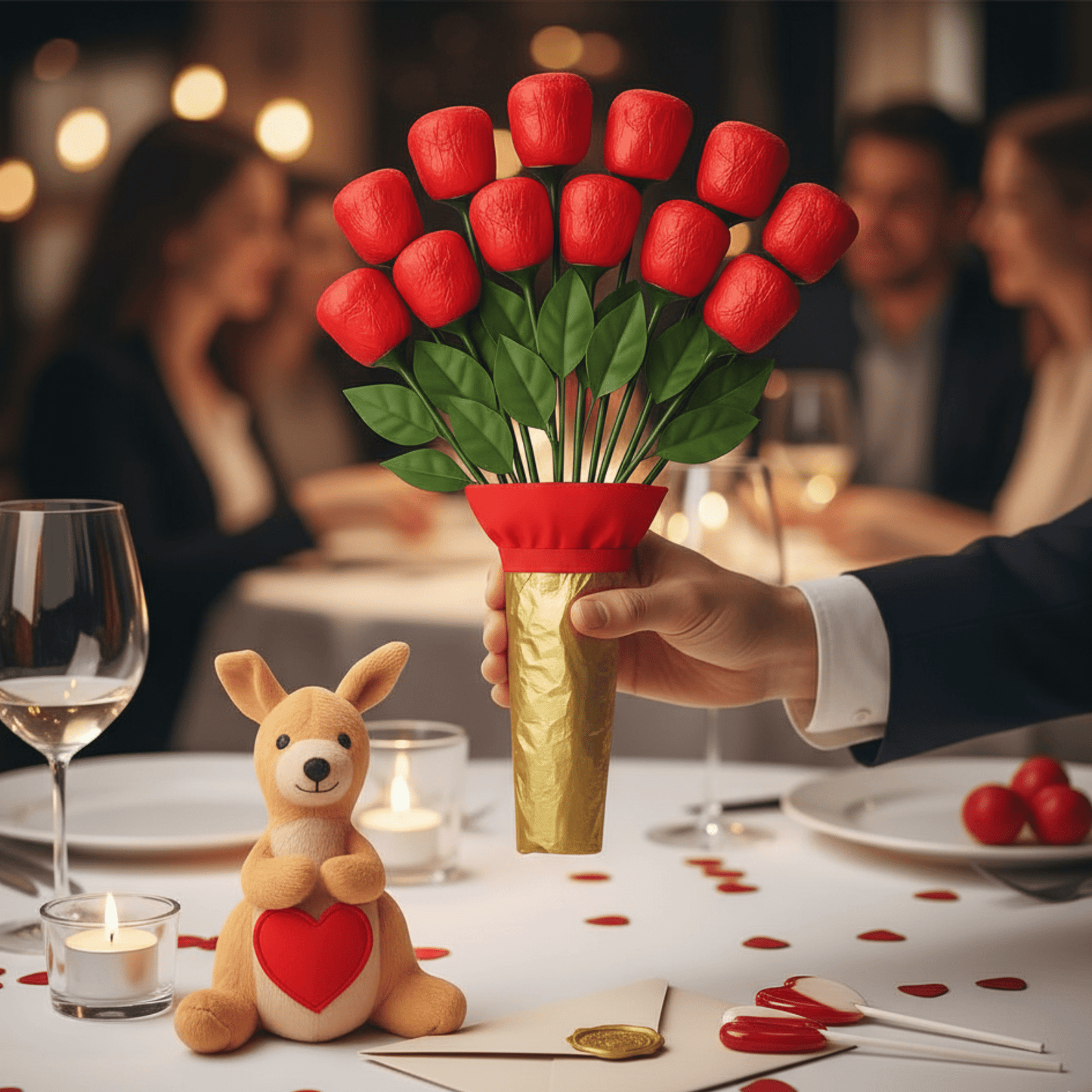 12 - Pack Roses Super Deluxe – Individually Wrapped Red Foil Candy Bouquet Gift - Tree Treasures