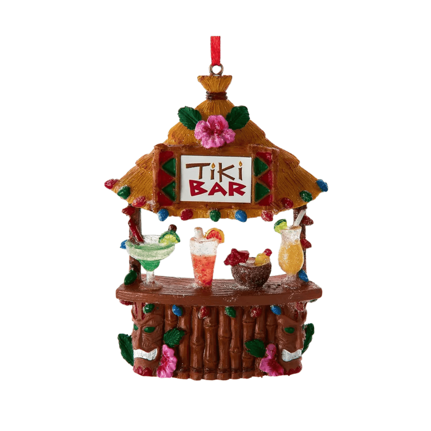 2 - Sided Tiki Bar Ornament – Tropical Resin Christmas Decoration by Kurt Adler - Tree Treasures
