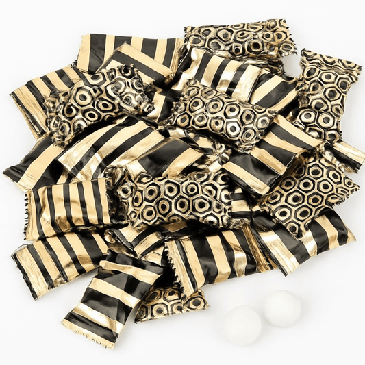 216pk Gold and Black Buttermints Individually Wrapped Bulk – Wedding Mints, Thank You Candy, Party Favors, Graduation, Retirement, New Years, Candy Buffet, Prom and Anniversary - Tree Treasures