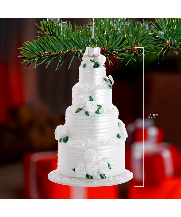 4.5 - Inch Four Tier Wedding Cake Glass Ornament – Noble Gems - Tree Treasures