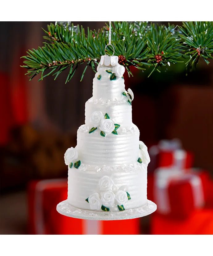 4.5 - Inch Four Tier Wedding Cake Glass Ornament – Noble Gems - Tree Treasures