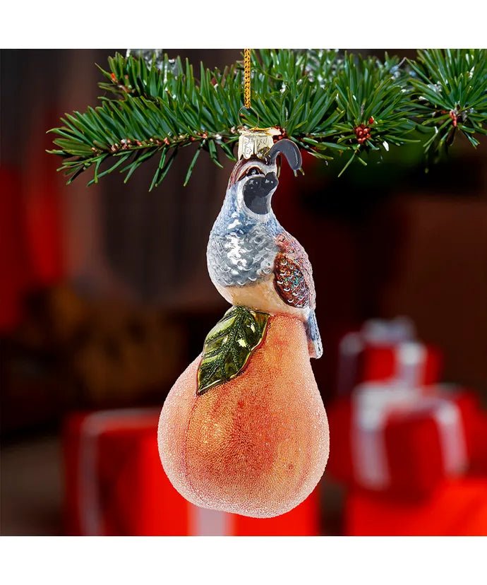 5 - Inch Partridge in a Pear Tree Glass Ornament – Noble Gems - Tree Treasures