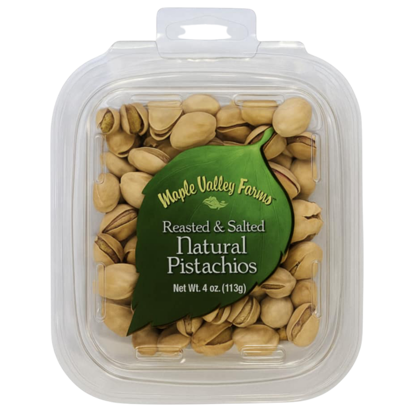 Maple Valley Farms Roasted And Salted Natural Pistachios 4 OZ Peg Tub
