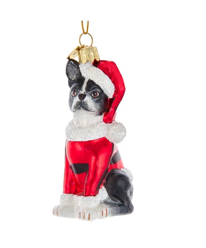 Boston Terrier with Santa Suit Glass Ornament – Noble Gems - Tree Treasures