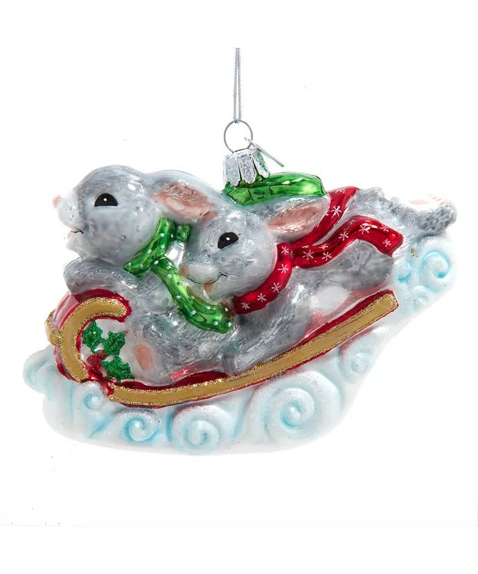 Bunnies on Sled Glass Ornament – 4.75 - Inch Noble Gems - Tree Treasures