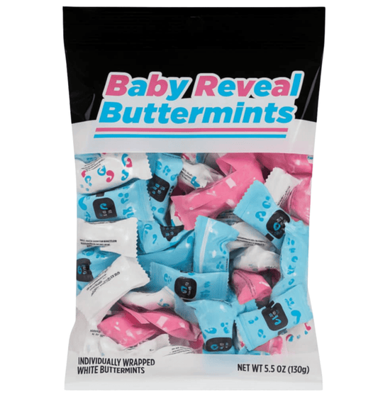 BUTTERMINTS GENDER REVEAL WRAPPED 5.75 OZ PEG BAG : Buttermints, Individually Wrapped, 5.75oz Bag, GENDER REVEAL - Tree Treasures