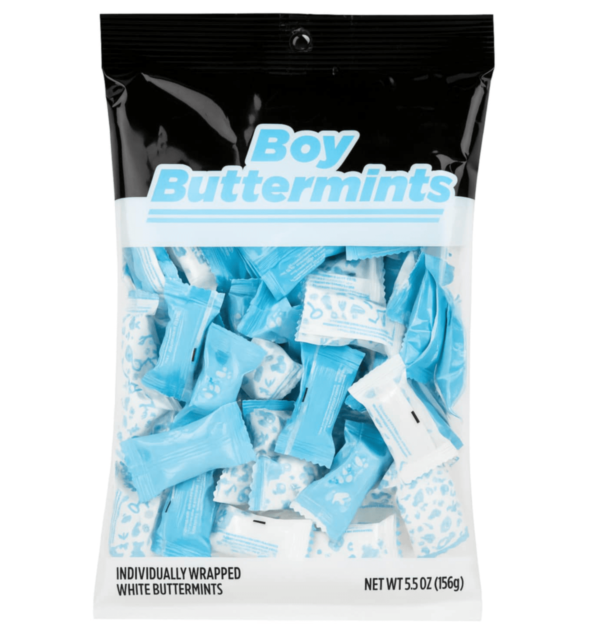 BUTTERMINTS IT'S A BOY WRAPPED 5.75 OZ PEG BAG : Buttermints, Individually Wrapped, 5.75oz Bag, IT'S A BOY - Tree Treasures