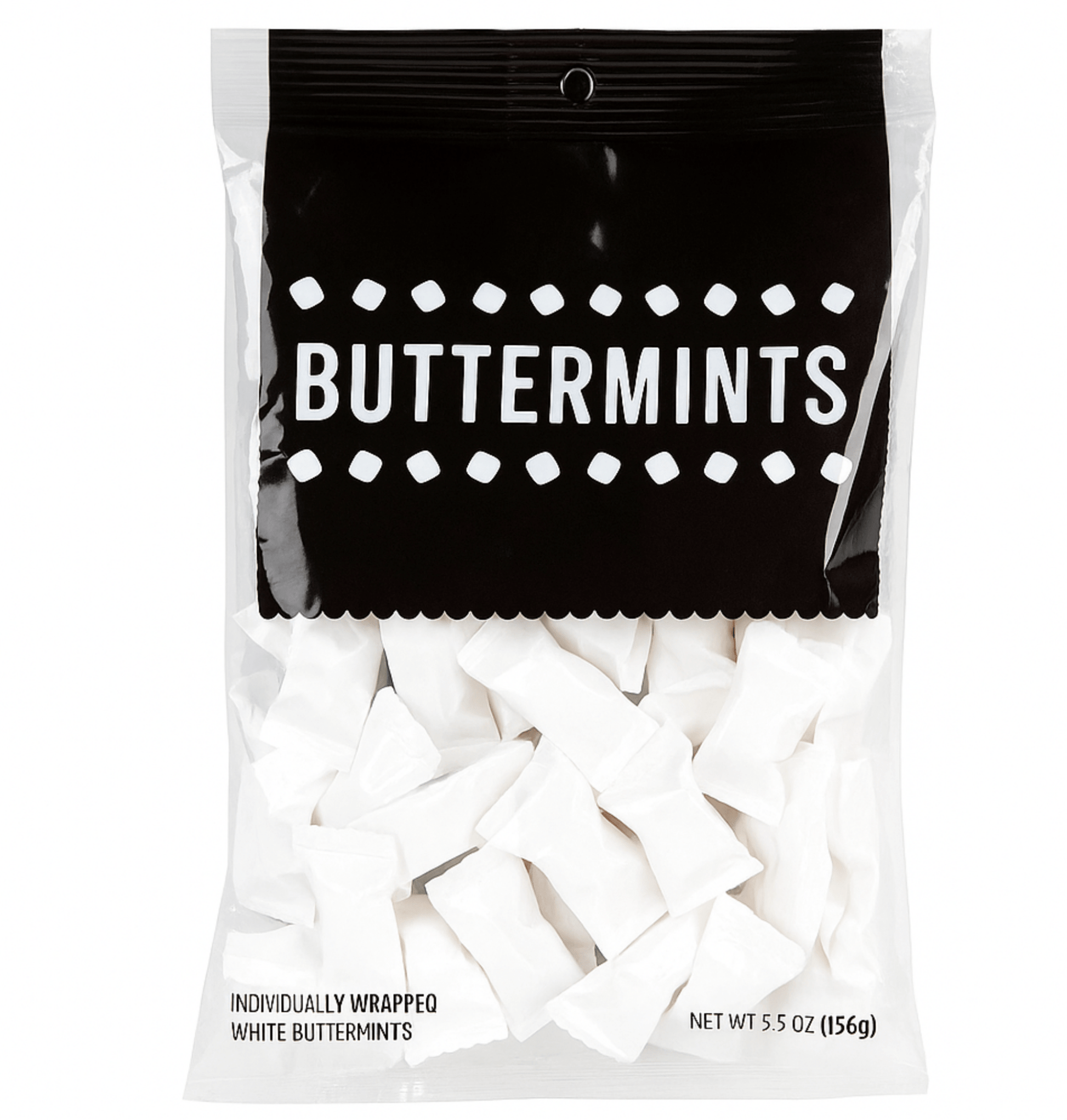 BUTTERMINTS WHITE WRAPPED 5.75 OZ PEG BAG : Buttermints, Individually Wrapped, 5.75oz Bag, WHITE - Tree Treasures