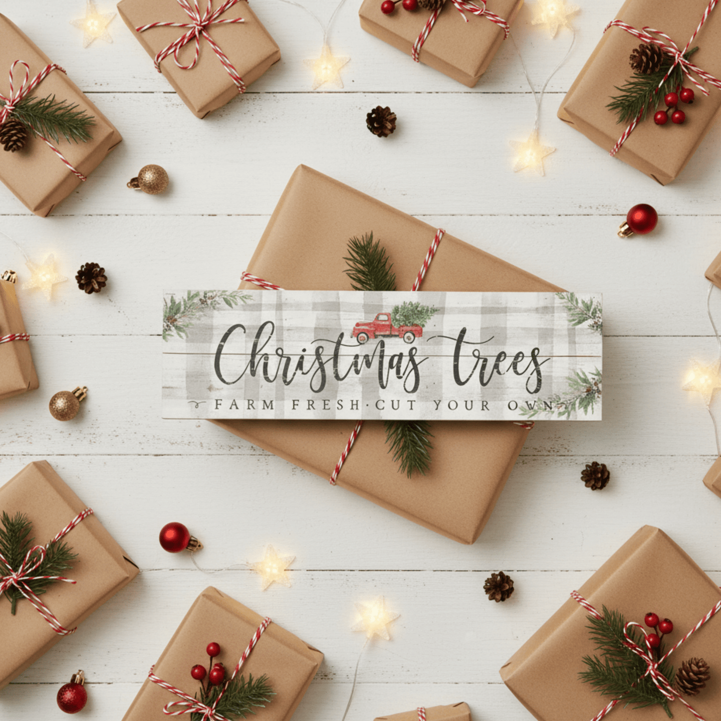 Christmas Trees Wooden Wall Sign – 7"x24" Vintage Pallet Board Holiday Décor - Tree Treasures