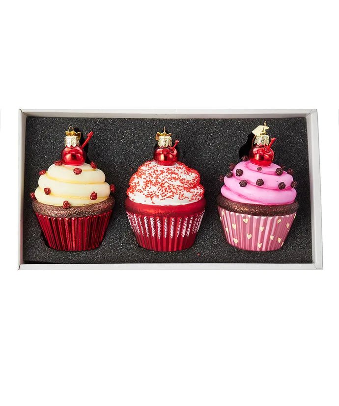 Cupcake Glass Ornament Set – 3.65 - Inch Noble Gems (3 Pieces) - Tree Treasures