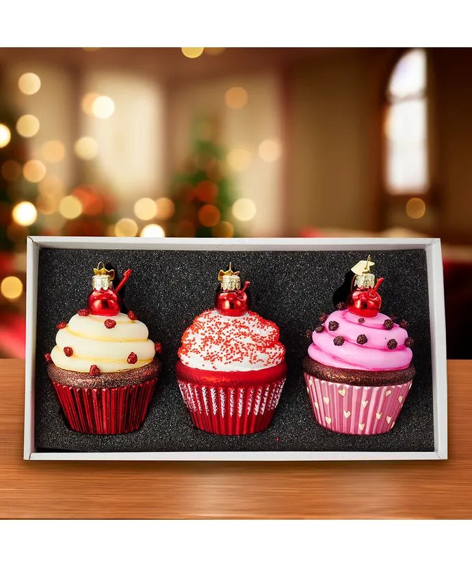 Cupcake Glass Ornament Set – 3.65 - Inch Noble Gems (3 Pieces) - Tree Treasures
