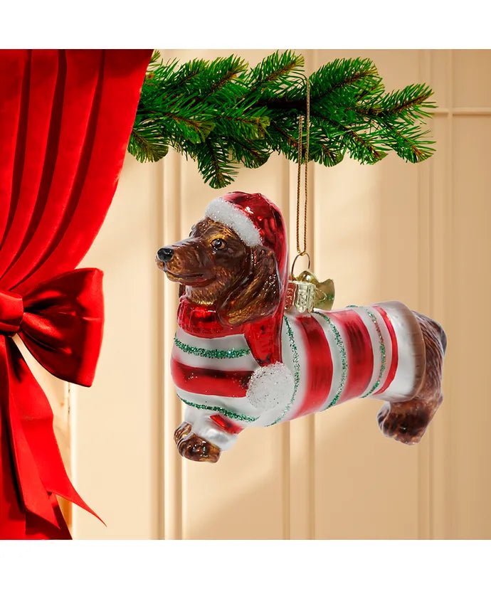 Dachshund with Bow Glass Ornament – Noble Gems - Tree Treasures