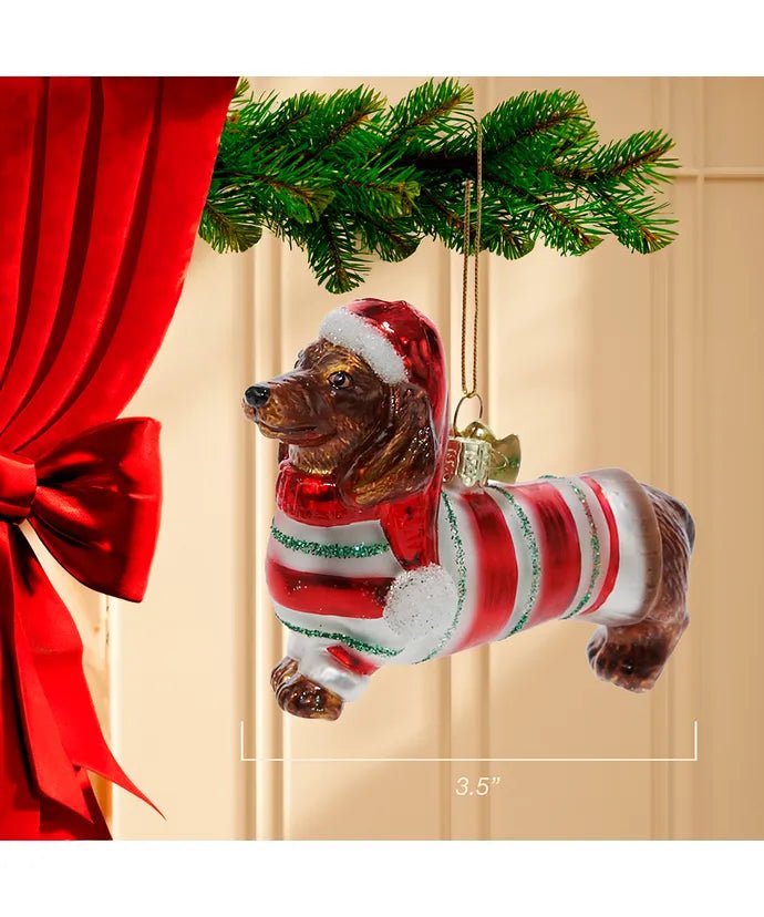 Dachshund with Bow Glass Ornament – Noble Gems - Tree Treasures