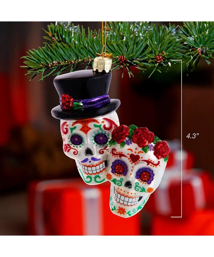 Day of the Dead Couple Glass Ornament – 4.25 - Inch Noble Gems - Tree Treasures