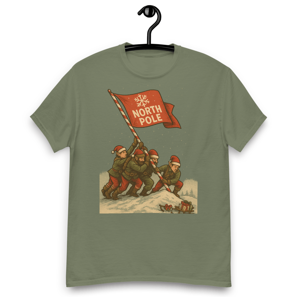 Elves Raising the North Pole Flag – Funny Christmas Tee - Tree Treasures