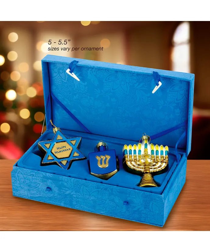 Hanukkah Ornament Set – 3 - Piece Glass – Noble Gems - Tree Treasures