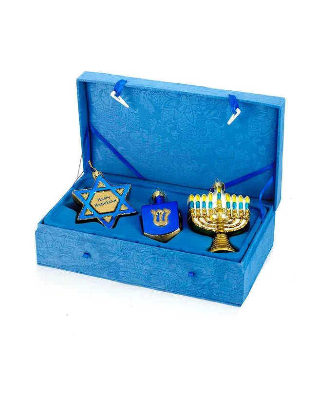 Hanukkah Ornament Set – 3 - Piece Glass – Noble Gems - Tree Treasures