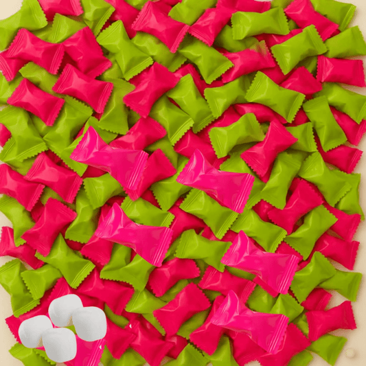 Hibiscus Buttermints 216ct – Hawaii Candy for Hawaiian Party, Beach Themed Candy Buffet, Moana Party Favors, Tropical Aloha Mints, Buttermints Individually Wrapped in Bulk (Mint Pink and Green Wrapper) - Tree Treasures