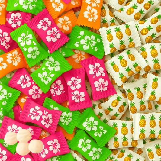 Hibiscus & Pineapple Buttermints 432ct – Tropical Luau Candy for Hawaiian Party, Beach Candy Buffet, Moana Birthday, Aloha Party Mints, Individually Wrapped Buttermints in Bulk - Tree Treasures