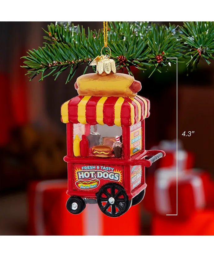 Hot Dog Cart Glass Ornament – 4.25 - Inch Noble Gems - Tree Treasures