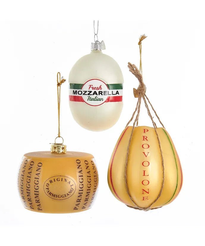 Italian Cheese Glass Ornament Set – 3 Assorted – Noble Gems - Tree Treasures
