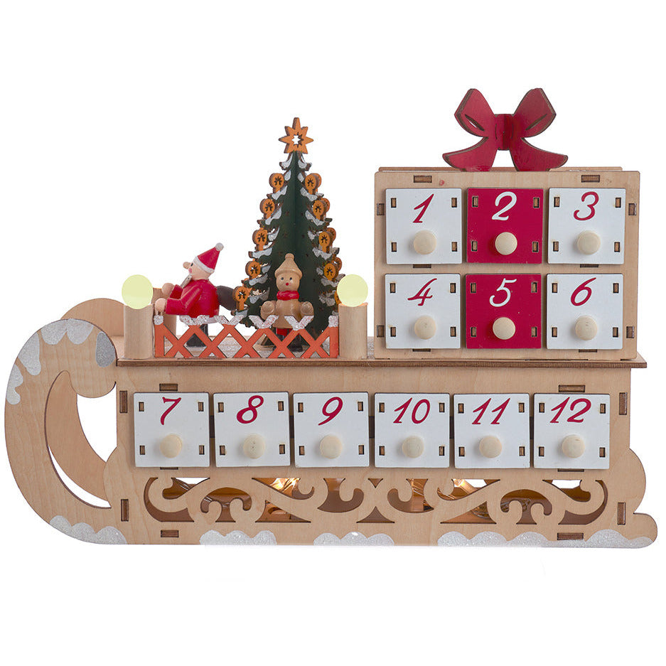 8.25" LED ADVENT CALENDAR SANTA SLED WITH BY KURT ADLER