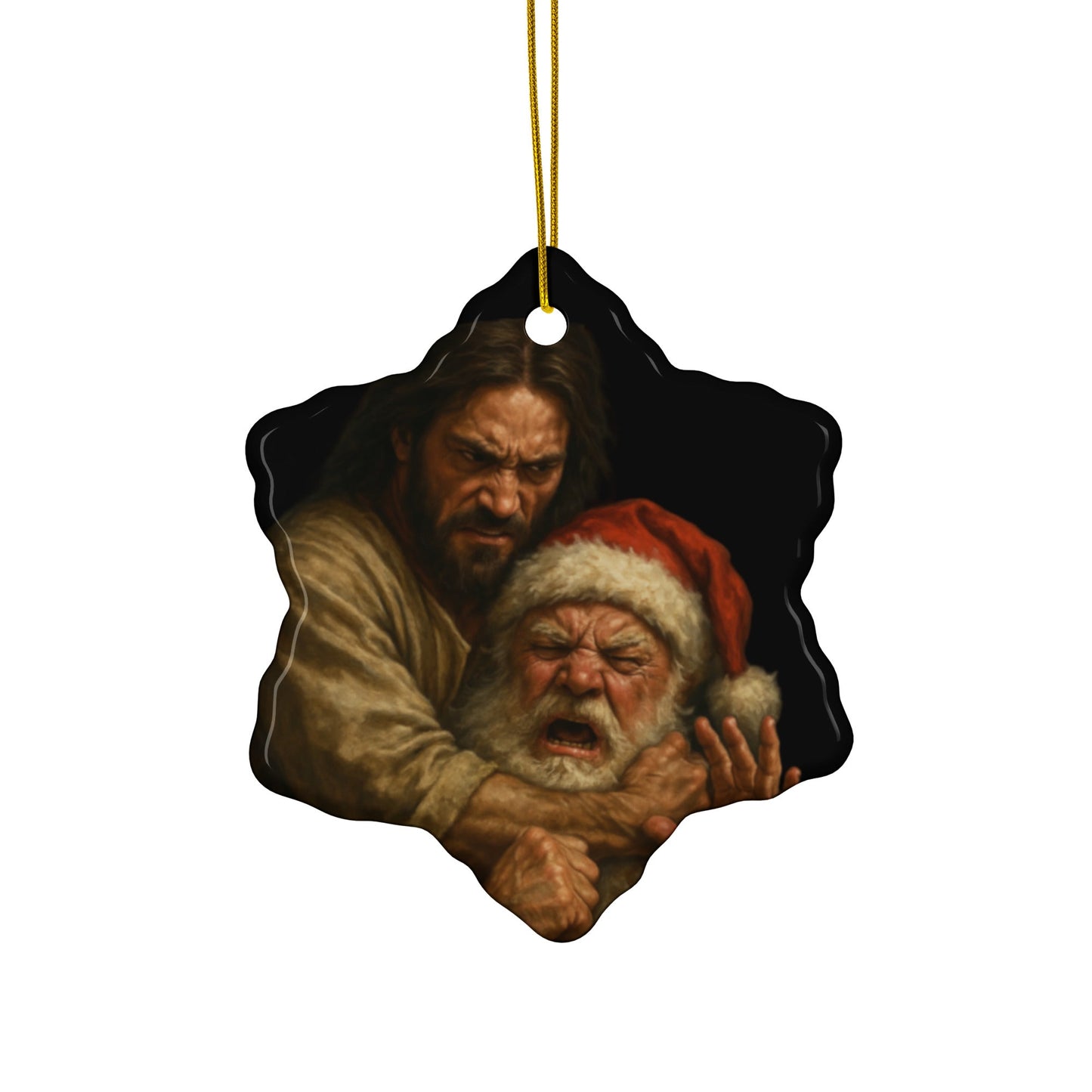 Jesus vs Santa Ornament – Holiday Chaos - Tree Treasures