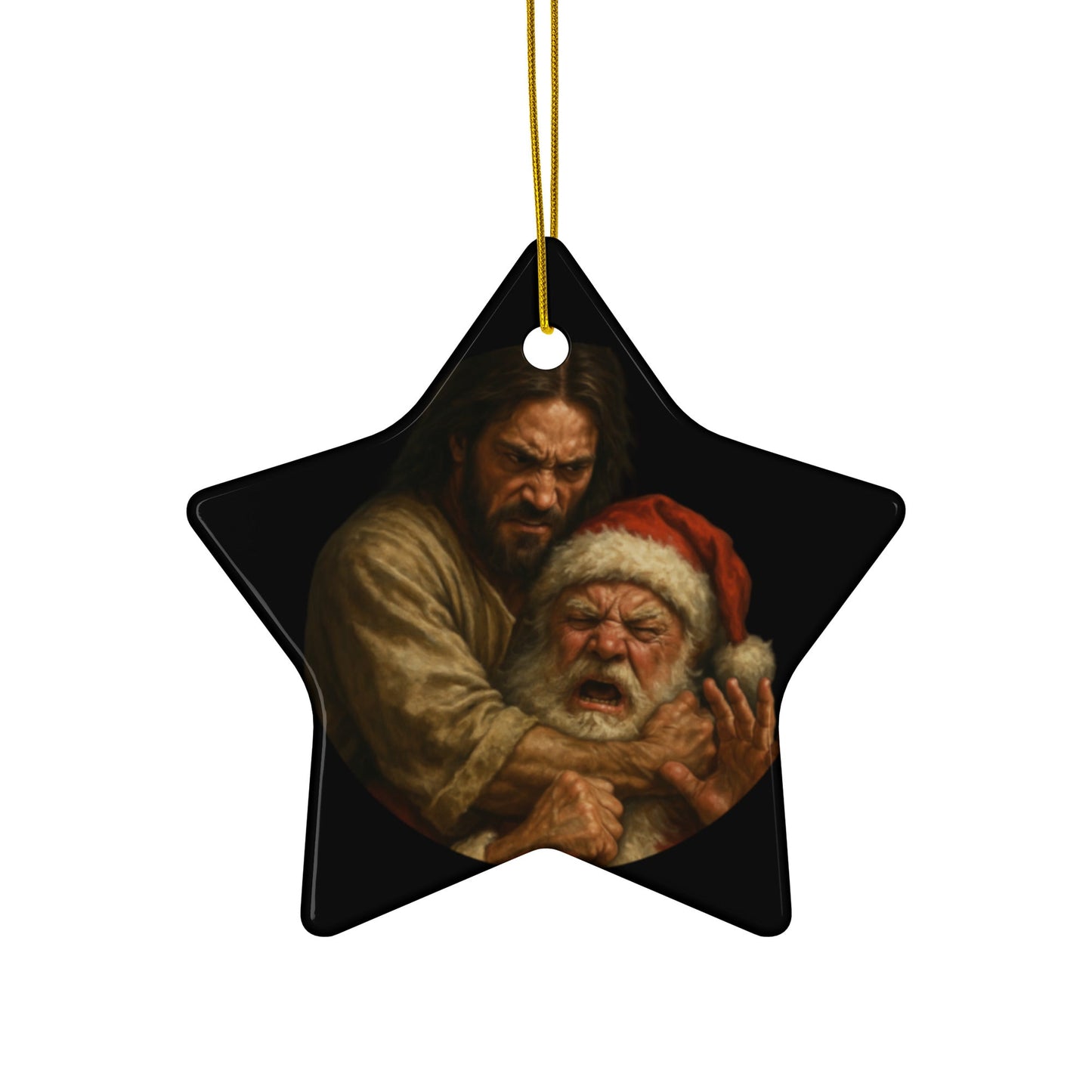 Jesus vs Santa Ornament – Holiday Chaos - Tree Treasures