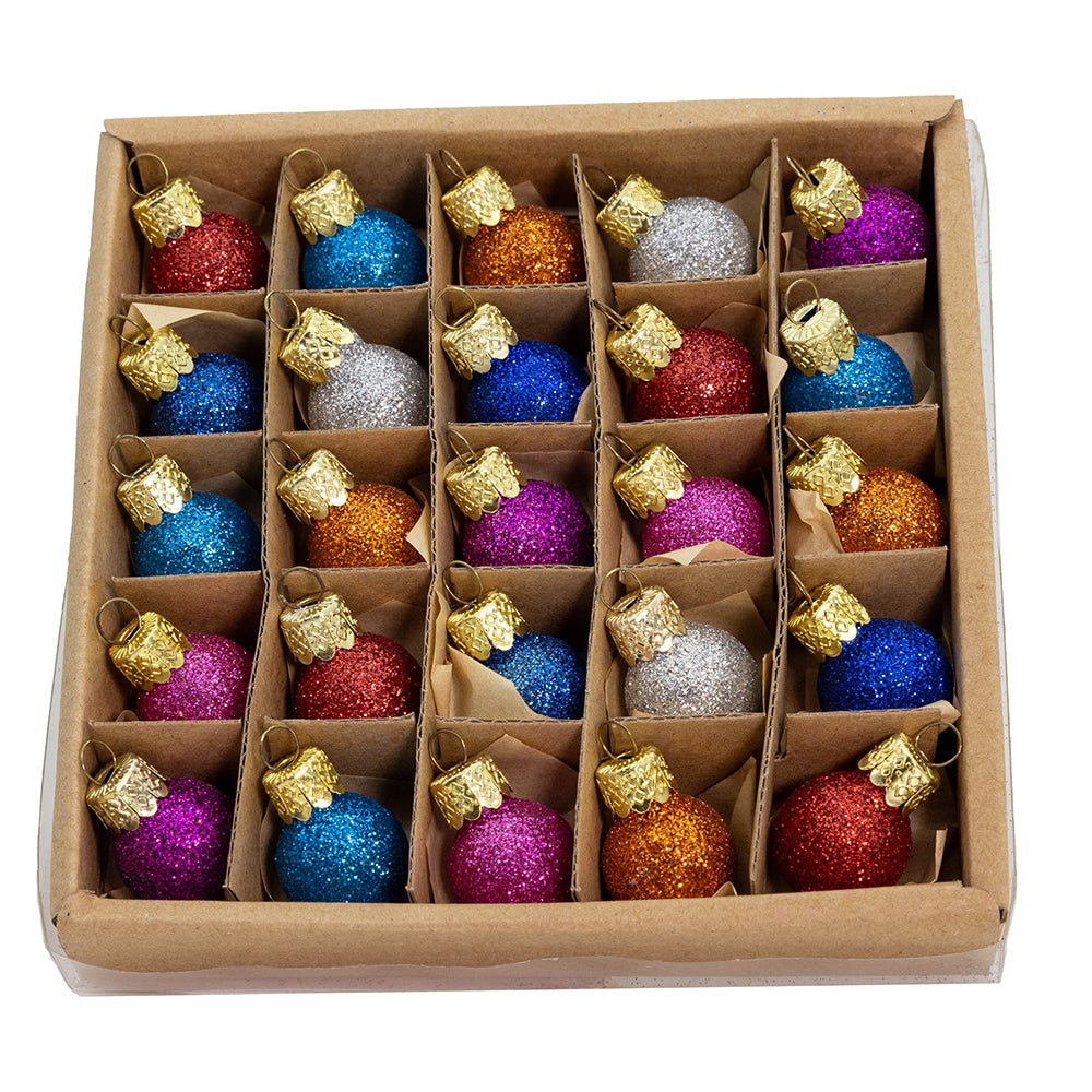 KURT ADLER 0.78" GLITTER GLASS BALL ORNAMENTS 25 PIECES - Tree Treasures