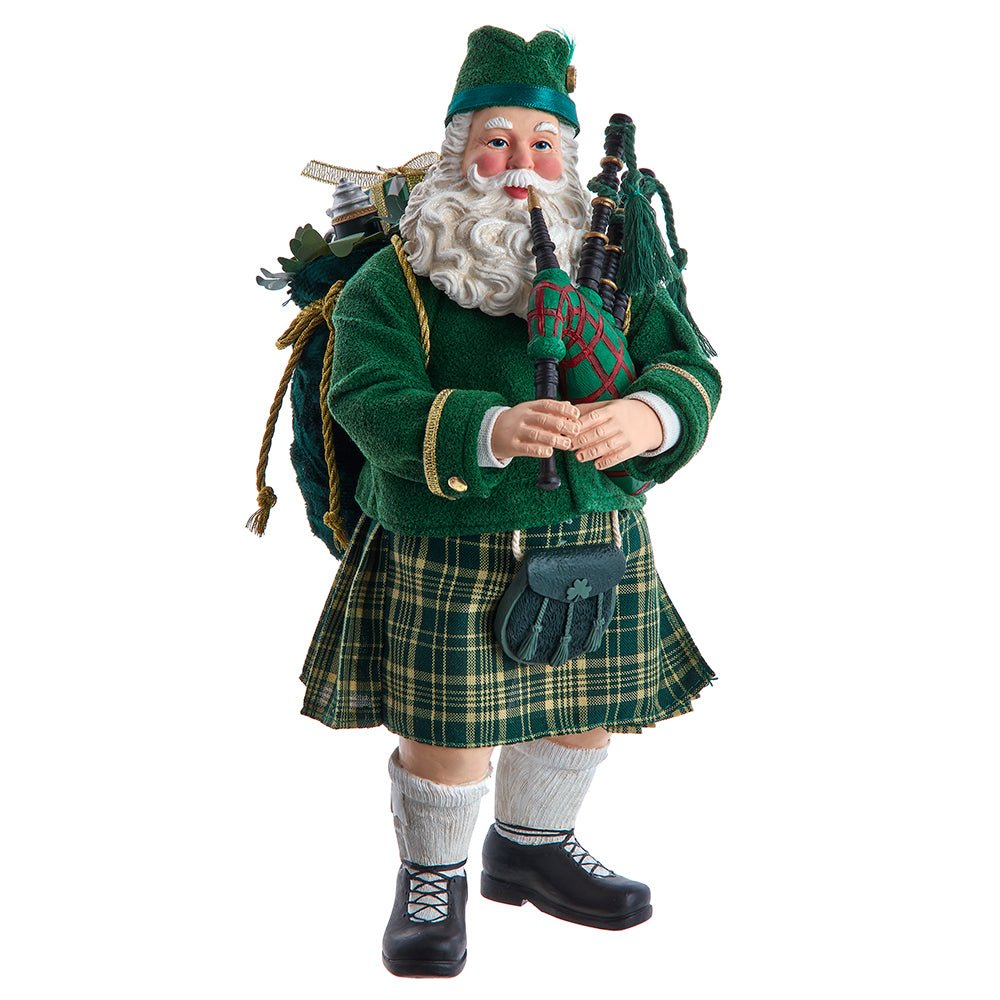 Kurt Adler 10.5" Fabriché™ Musical Irish Bagpiper Santa - Tree Treasures