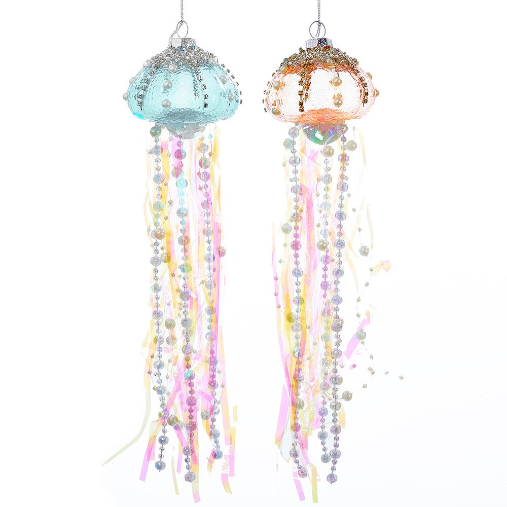 KURT ADLER 12" GLASS JELLYFISH CHRISTMAS ORNAMENT 2 ASSORTED - Tree Treasures