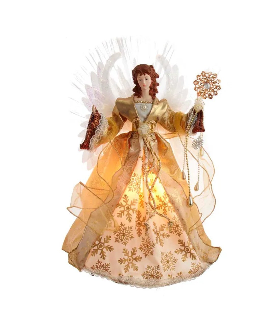 KURT ADLER 18" FIBER OPTIC GOLD ANGEL TREETOP - Tree Treasures
