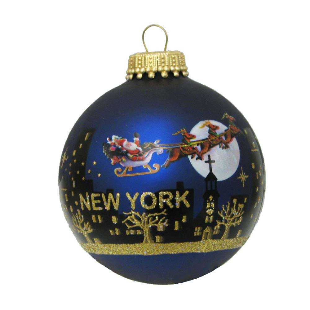 KURT ADLER 2 5/8" NEW YORK SANTA SKYLINE GLASS BALL - Tree Treasures