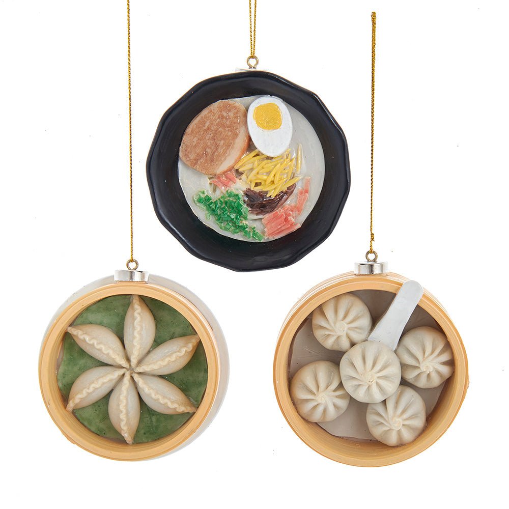 KURT ADLER 3" RESIN ASIAN DUMPLINGS AND SOUP ORNAMENTS 3 ASSORTED - Tree Treasures