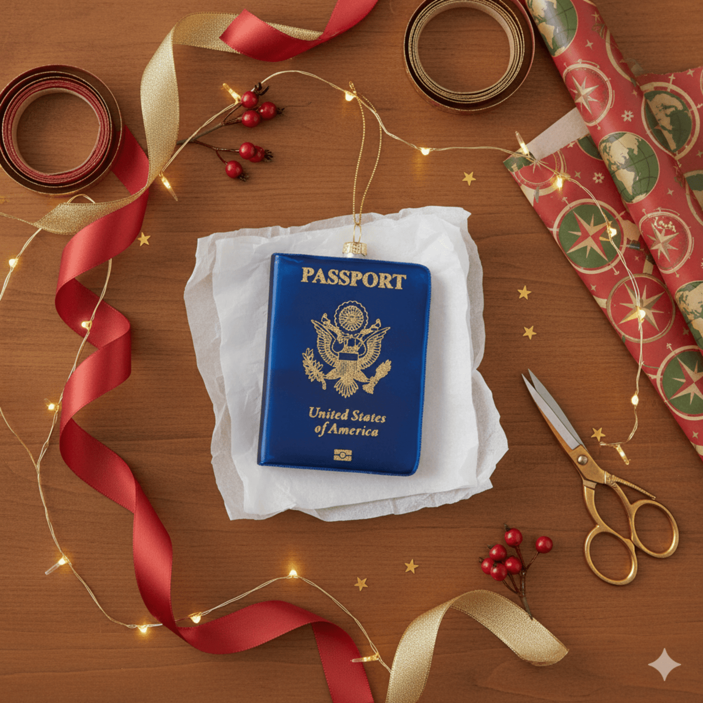 Kurt Adler 4" Blue Glass Passport Ornament - Tree Treasures