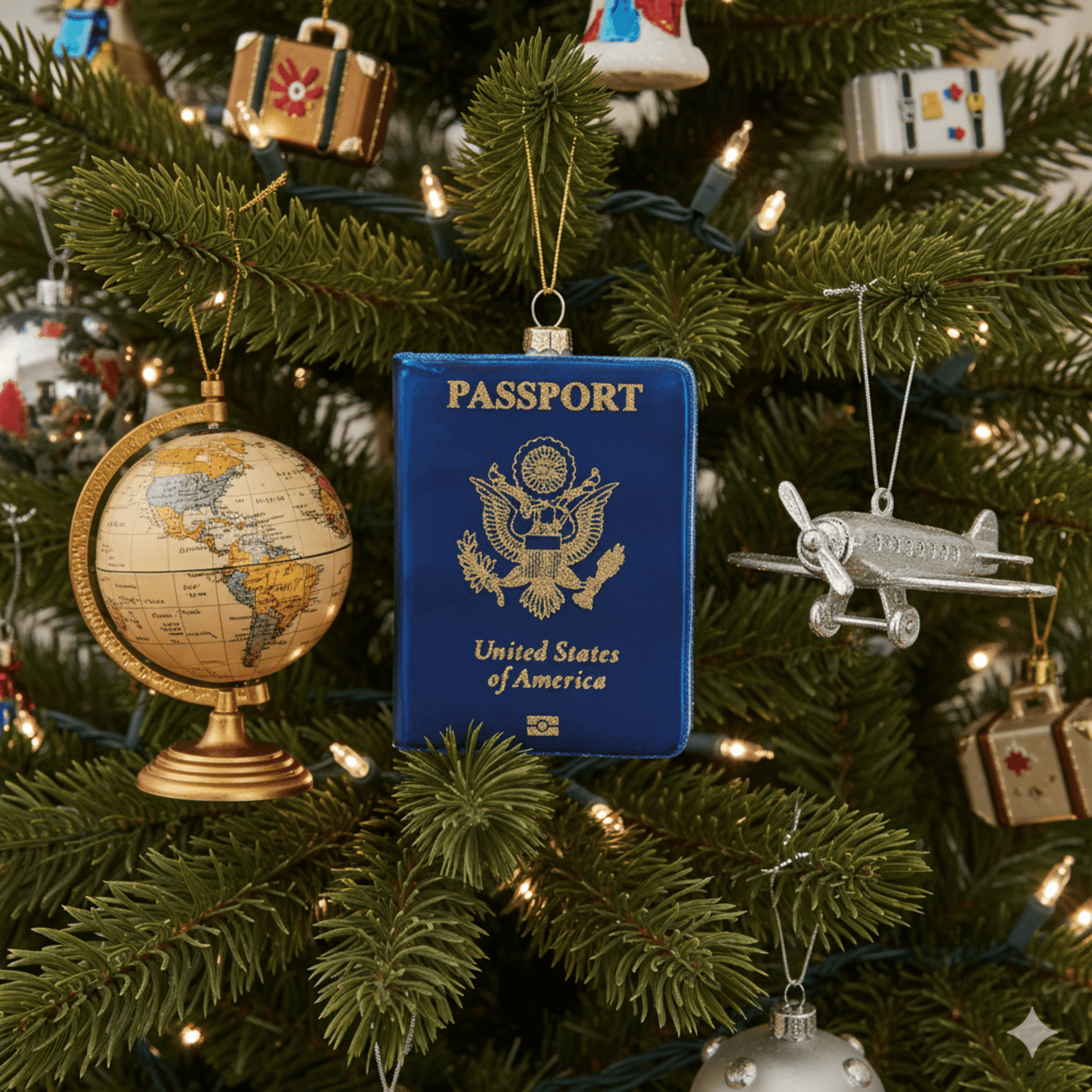 Kurt Adler 4" Blue Glass Passport Ornament - Tree Treasures