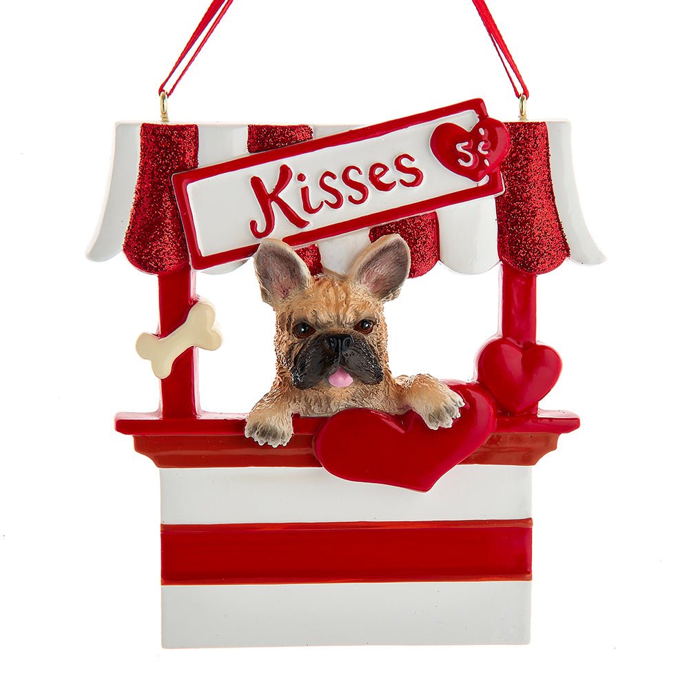 KURT ADLER 4" FRENCH BULLDOG KISSING BOOTH ORNAMENT - Tree Treasures