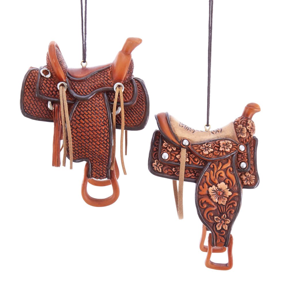 KURT ADLER 4" RESIN WESTERN SADDLE ORNAMENT 2 ASSORTED - Tree Treasures