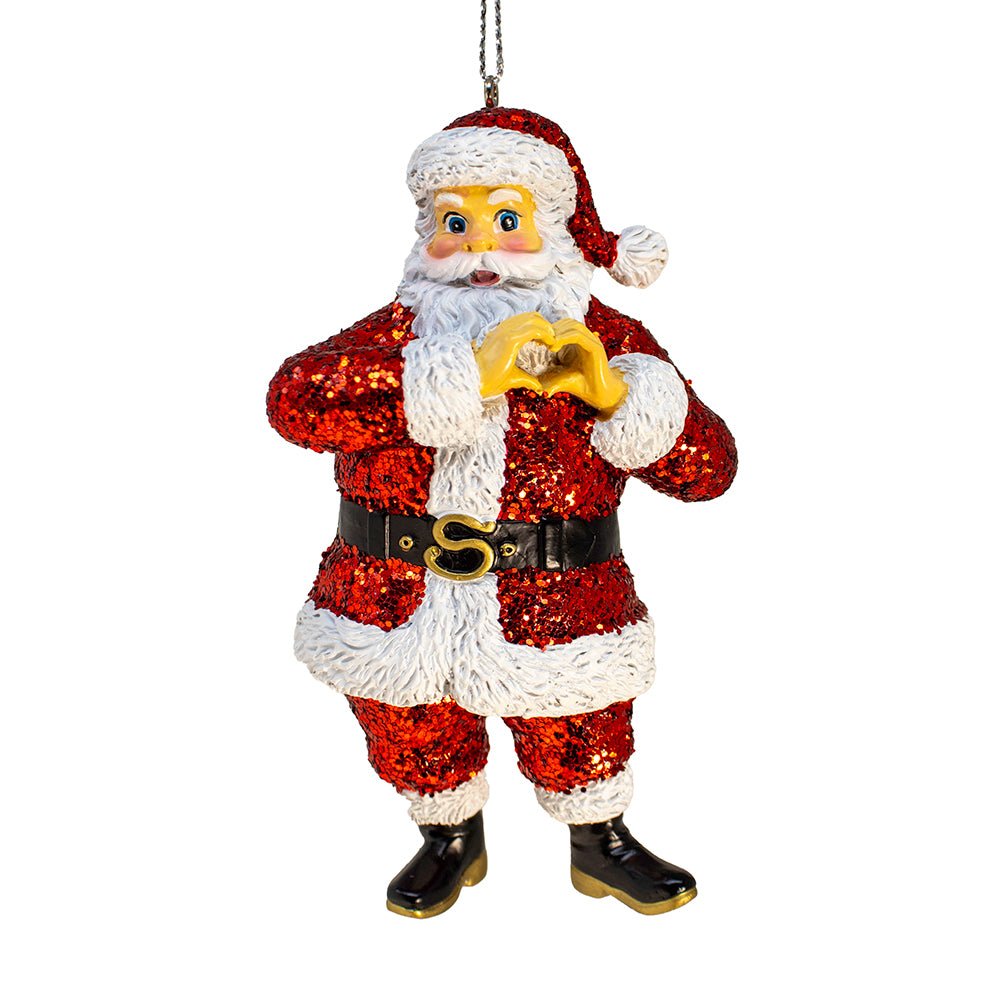 KURT ADLER 4" SANTA MAKING HEART WITH RED GLITTER ORNAMENT - Tree Treasures