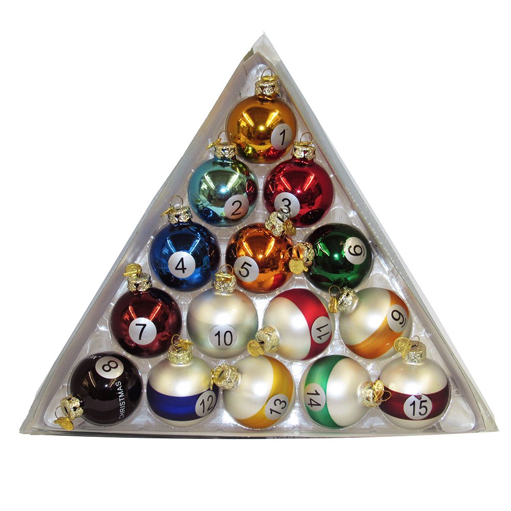 KURT ADLER 40MM GLASS POOL BALLS 15 PIECES - Tree Treasures
