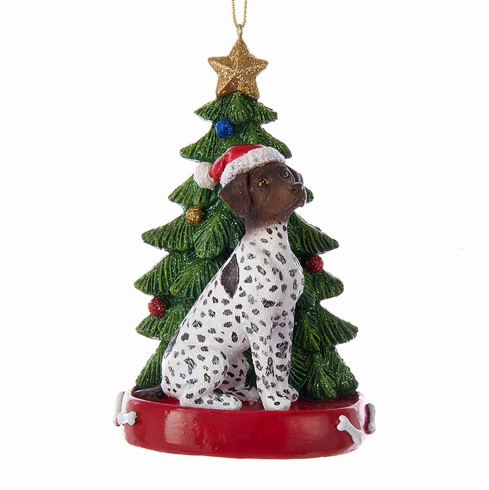 KURT ADLER 4.25" GERMAN SHORTHAIR POINTER WITH TREE - Tree Treasures