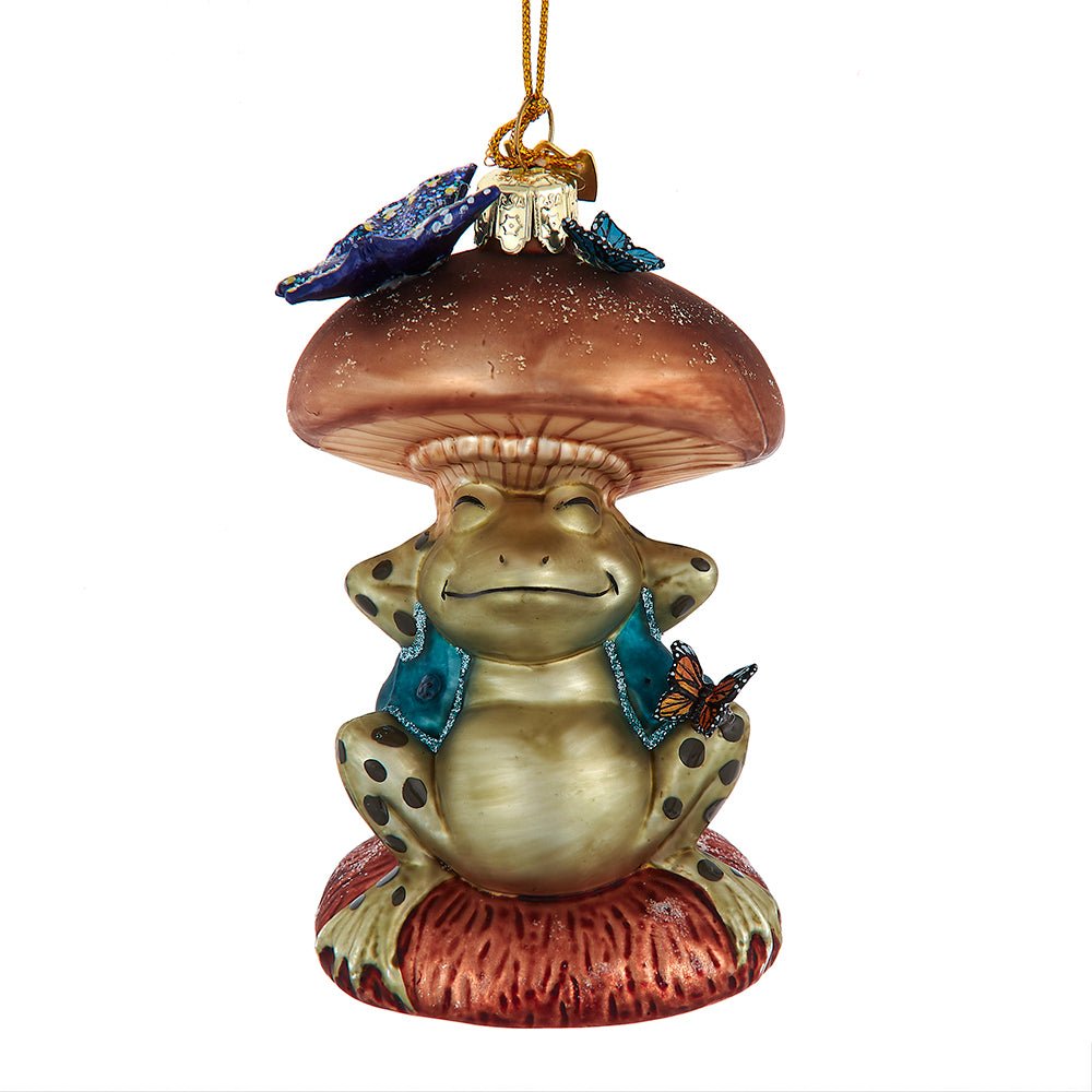 KURT ADLER 4.25" NOBLE GEMS SLEEPING FROG WITH MUSHROOM - Tree Treasures