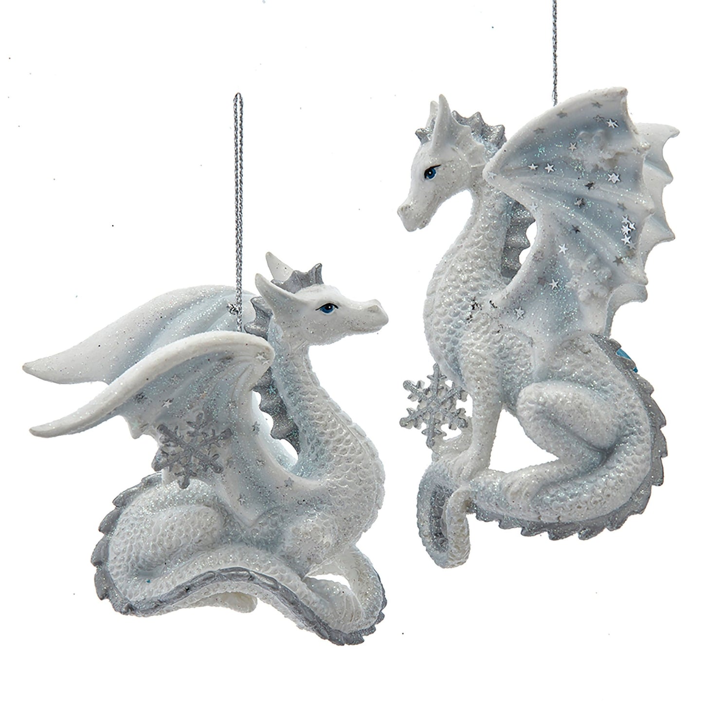 KURT ADLER 4.5" SILVER AND WHITE DRAGON ORNAMENT 2 ASSORTED - Tree Treasures