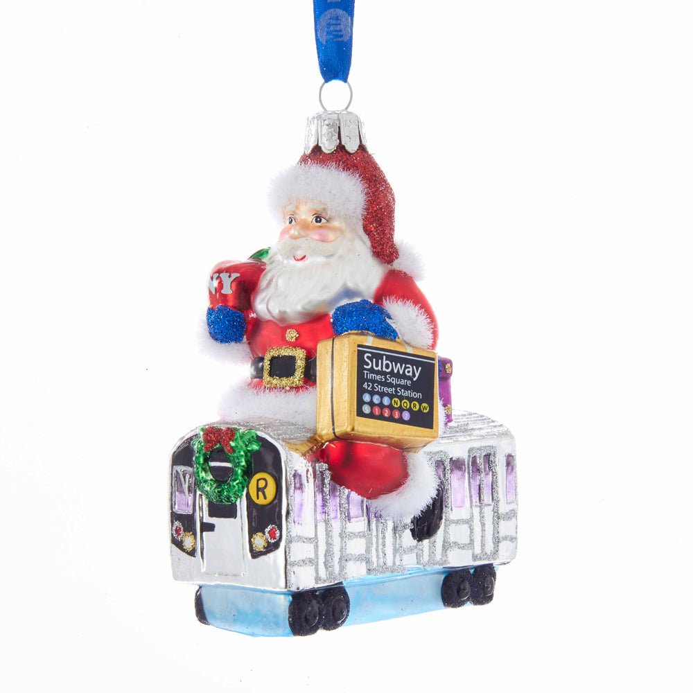 KURT ADLER 4.65" GLASS METROPOLITAN TRANSPORTATION AUTHORITY SANTA ORNAMENT - Tree Treasures