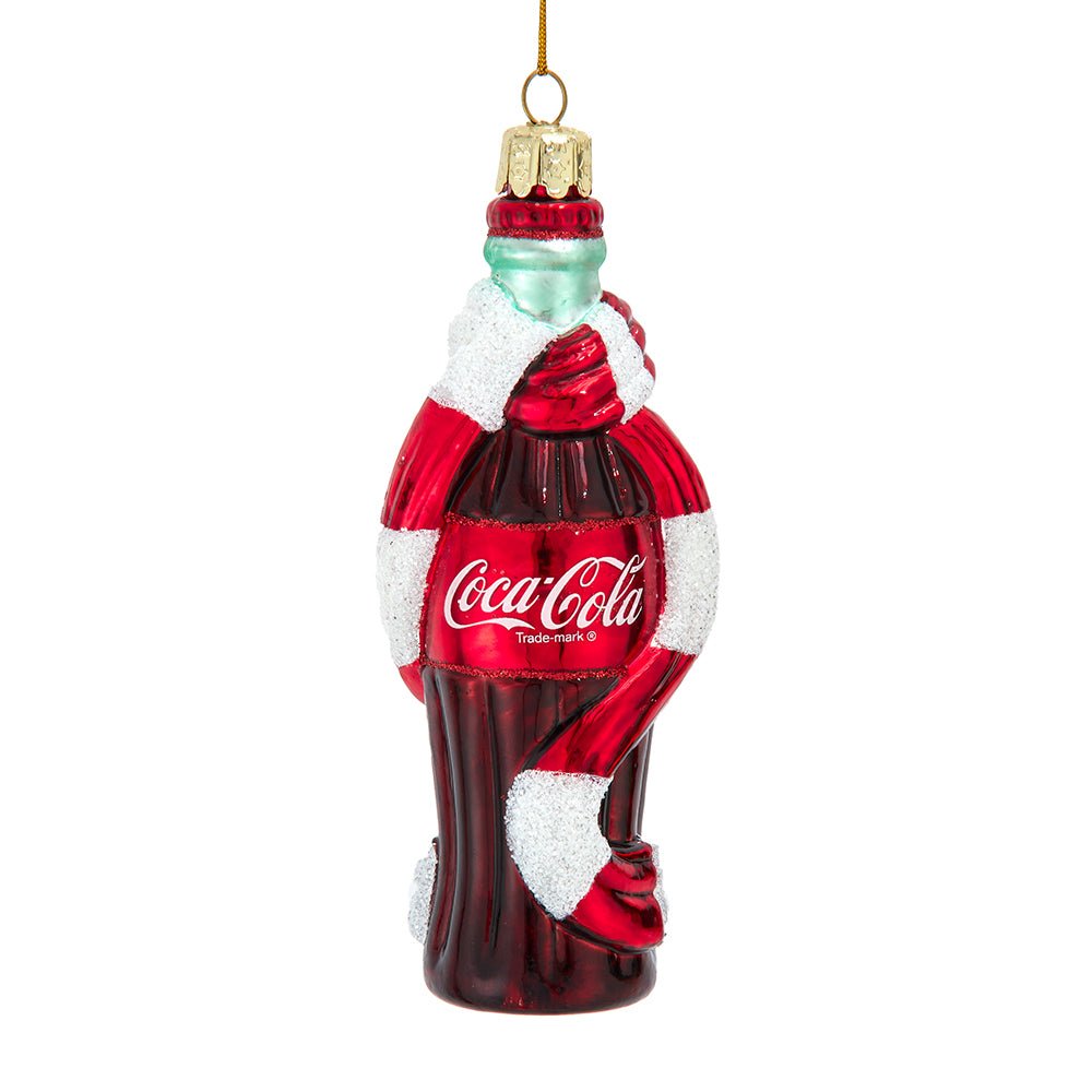KURT ADLER 5" GLASS COCA - COLA BOTTLE WITH SCARF ORNAMENT - Tree Treasures