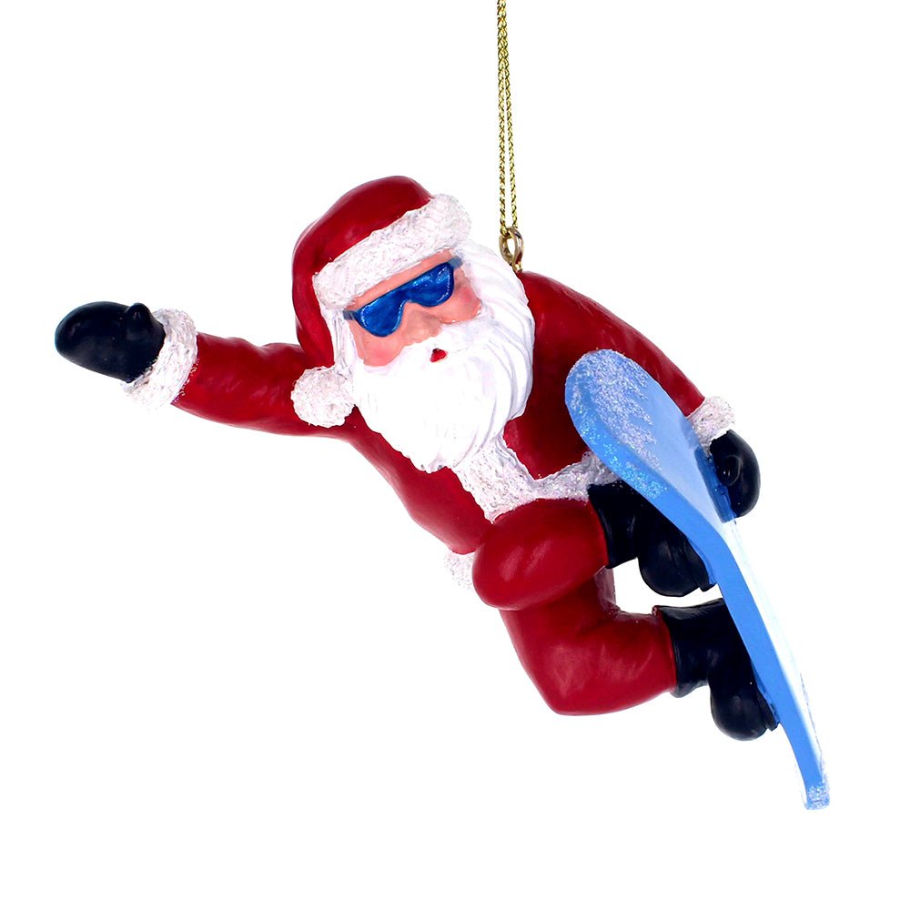 KURT ADLER 5" RESIN SNOWBOARD SANTA ORNAMENT - Tree Treasures