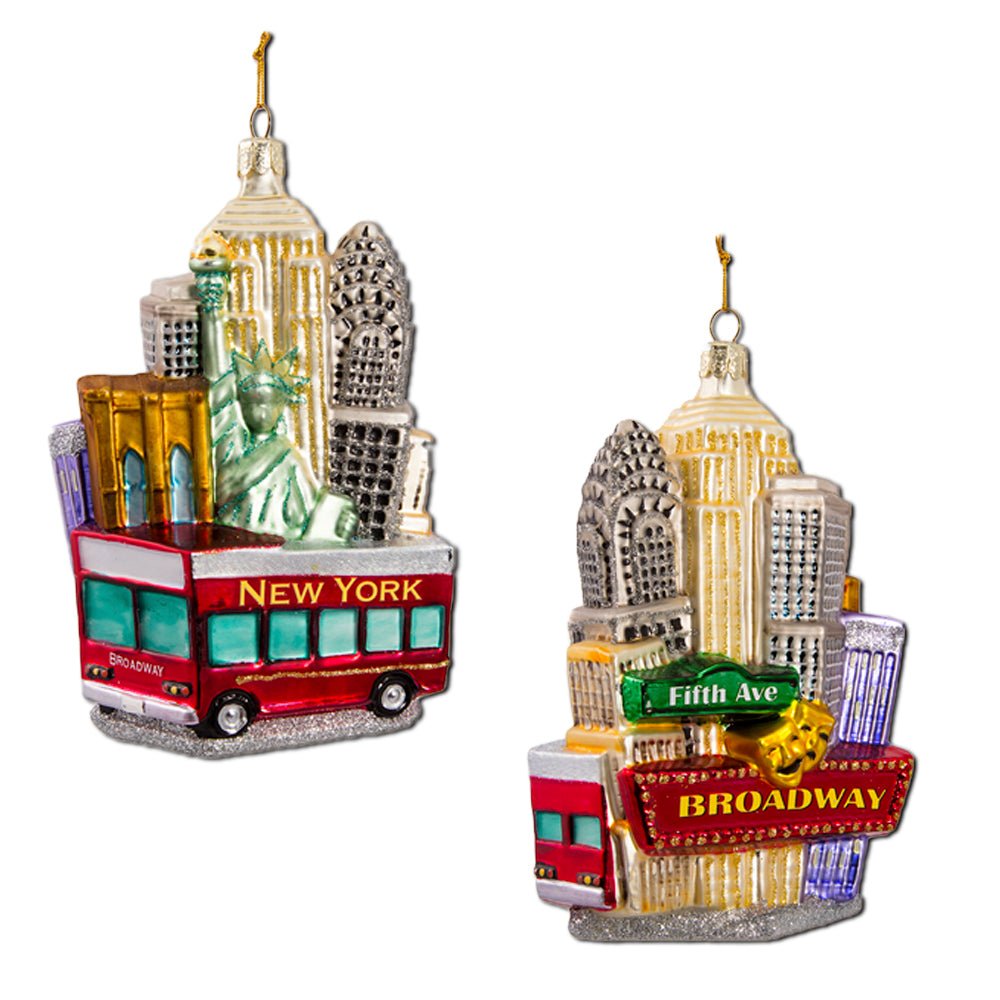 KURT ADLER 5.35" NEW YORK CITY RED TOUR CITYSCAPE ORNAMENT - Tree Treasures