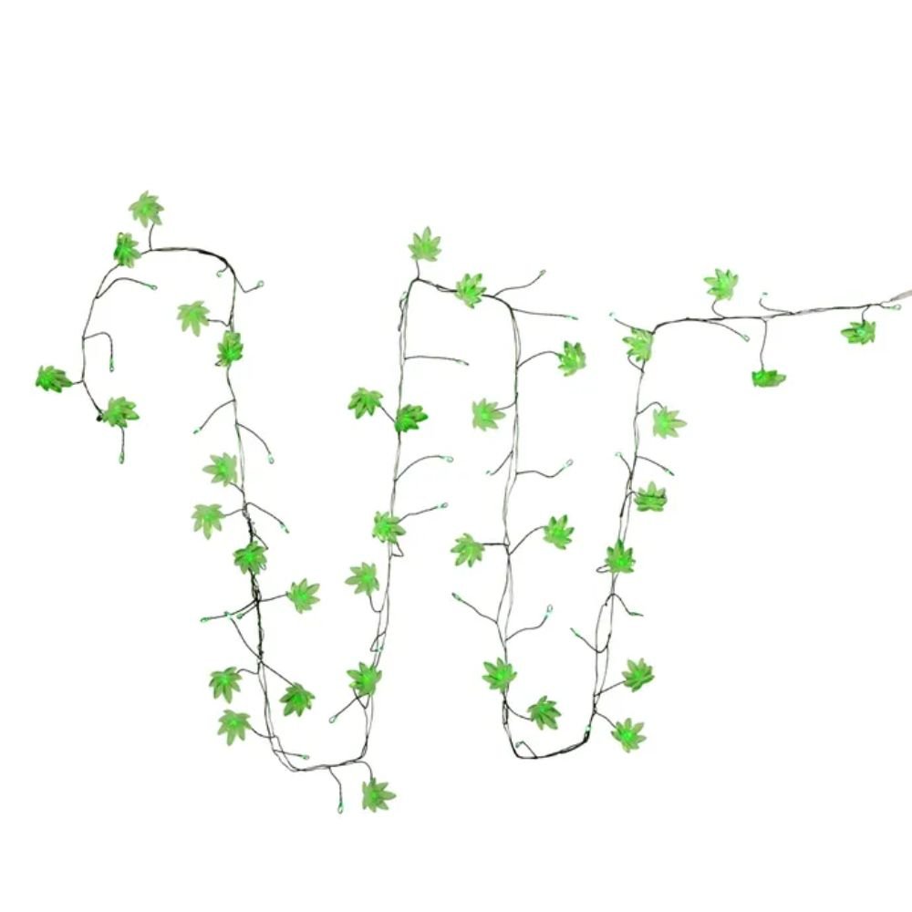 Kurt Adler 6' Battery Operated 72 - Light Green Fairy LED Cannabis Leaf Cluster Garland, 24 Inches - Tree Treasures