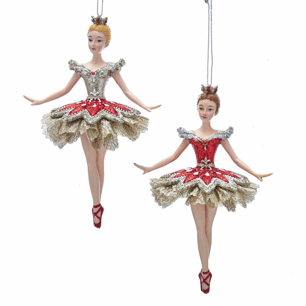 KURT ADLER 6" RUBY AND PLATINUM BALLERINA ORNAMENT 2 ASSORTED - Tree Treasures
