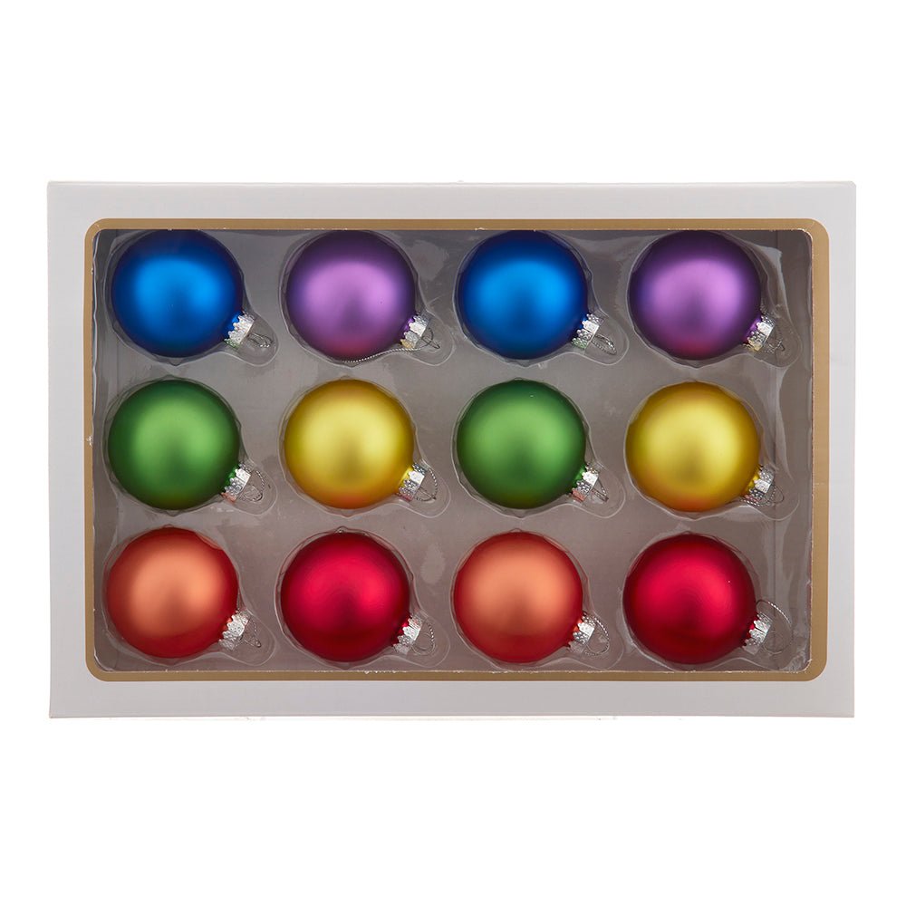 KURT ADLER 60 MILLIMETER GLASS RAINBOW BALLS 12 PIECES - Tree Treasures